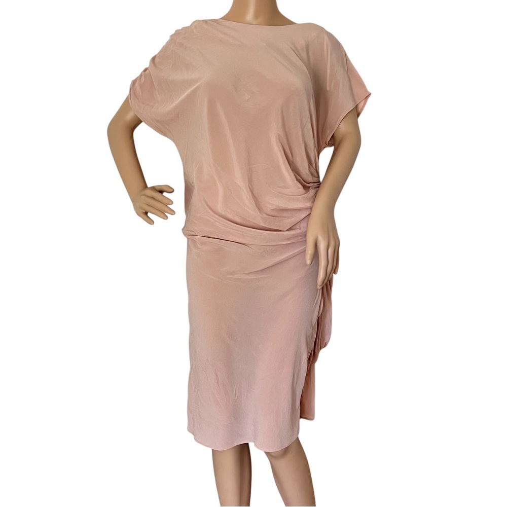 Pink Ruched Asymmetrical Sheath Dress